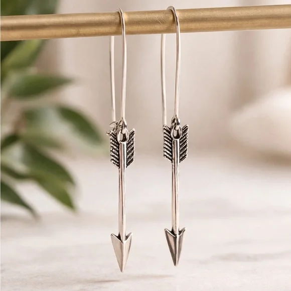 Silver Arrow Drop Earrings | Minimal Boho Dangle Earrings | Lightweight - Picture 1 of 1